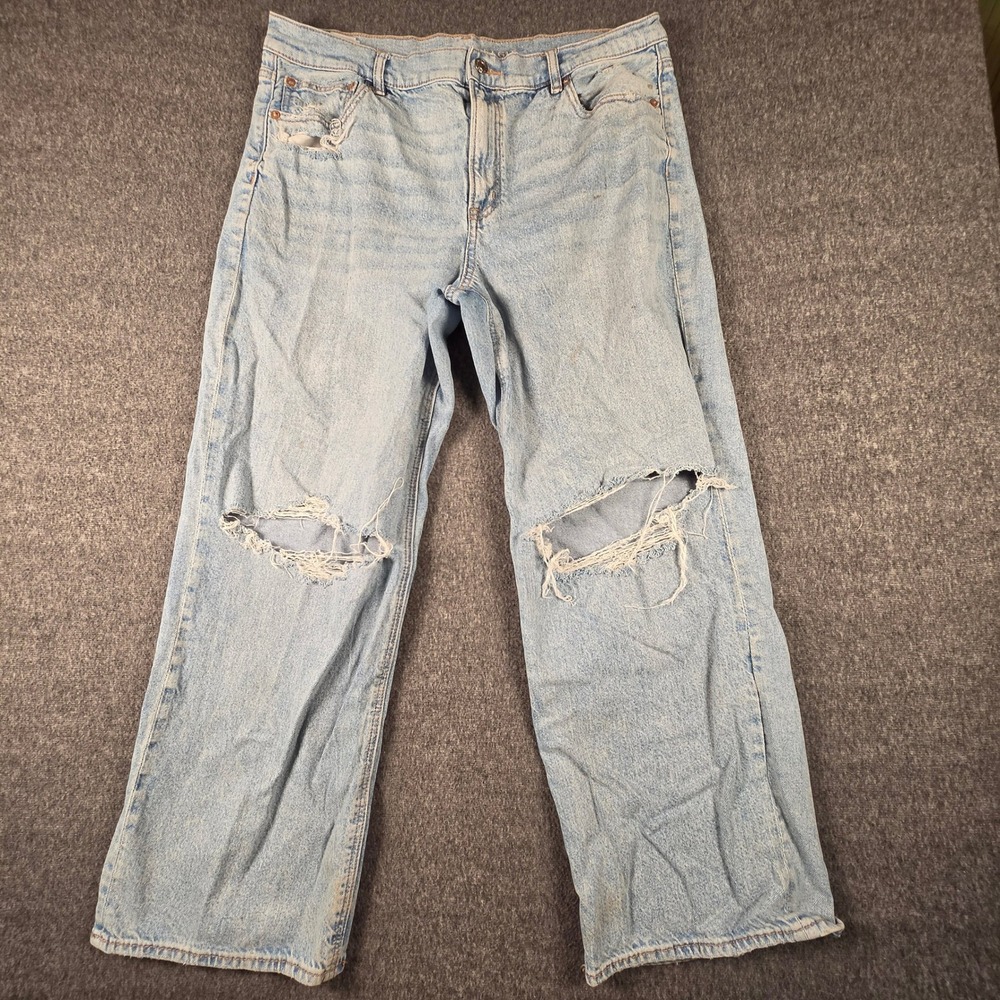 American Eagle Straight Leg Jeans 35x28 Mens Light Wash Distressed Wide Leg
